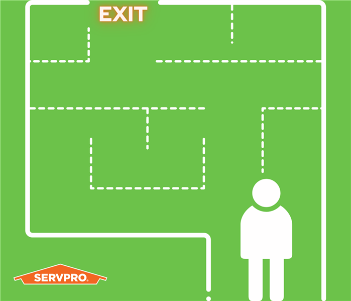 green emergency evacuation plan graphic, SERVPRO logo